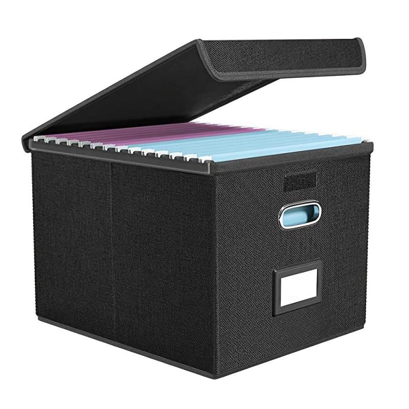 Linen File Box with Lid, Collapsible File Organizer