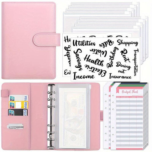 23pcs A6 Leather Notebook with 8 Zipper Pockets Detachable Label Handbook
