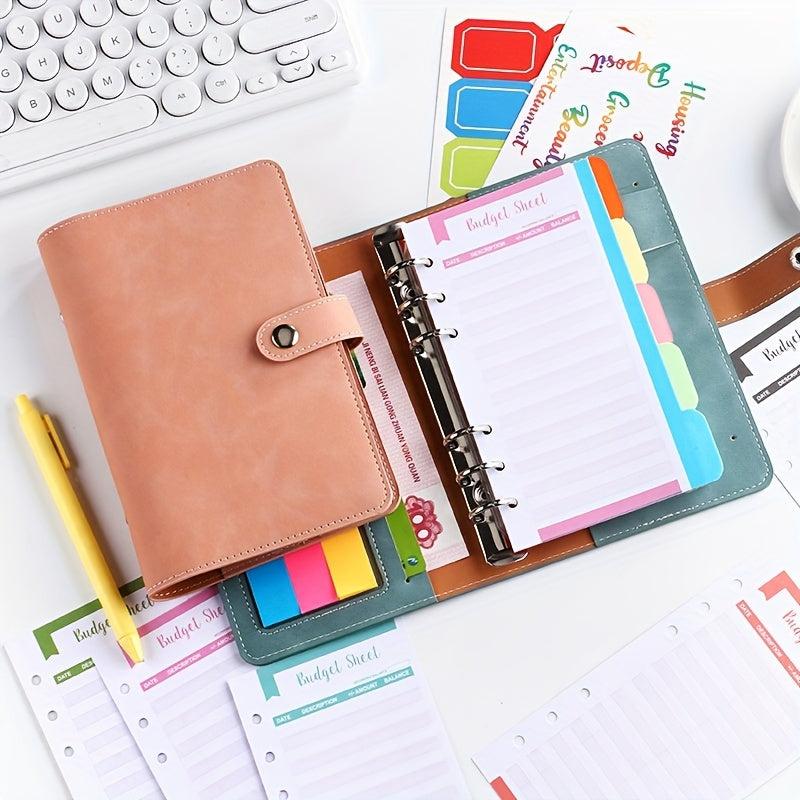 Stylish A6 PU Leather Budget Binder w/ Zipper & Expense Budget Sheet