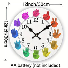 Sign Language Wall Clock Rainbow Silent Gift Farmhouse Wall Decor