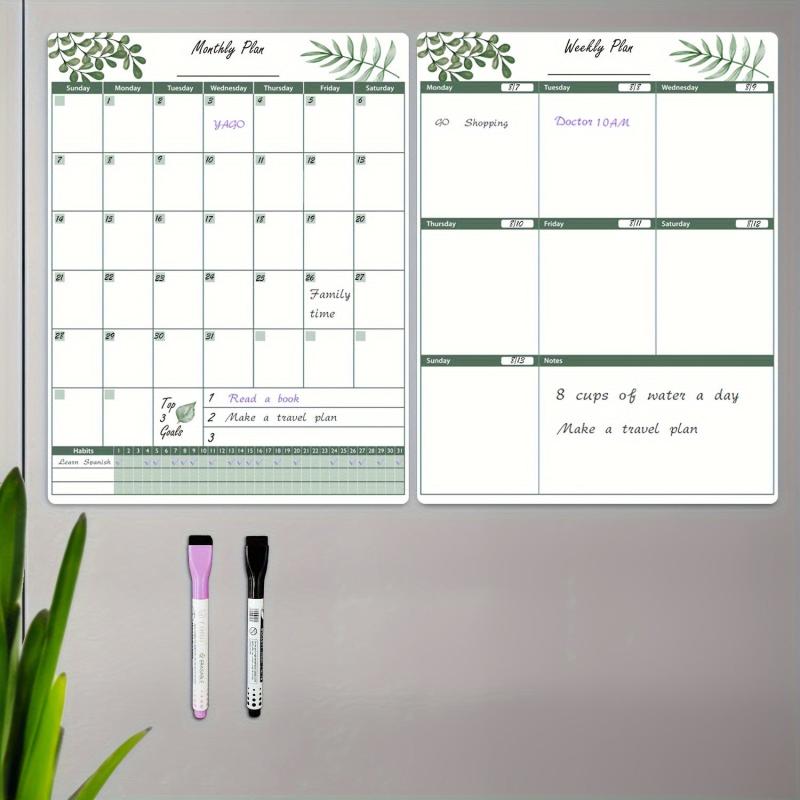 Greenery Dry Erase Fridge Calendar Monthly Planner 2 Markers