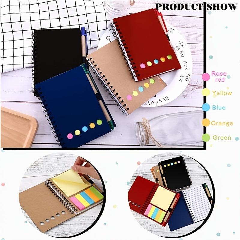 Spiral Notebook Lined Notepad with Pen Holder and Sticky Notes, 4.5 x 5.5 inches