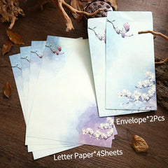 6pcs Vintage Stationary Set, Letter Paper and Envelopes, Retro Flowers Design