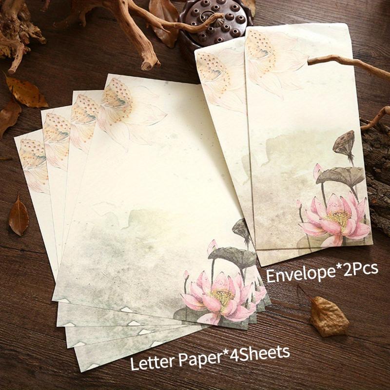 6pcs Vintage Stationary Set, Letter Paper and Envelopes, Retro Flowers Design