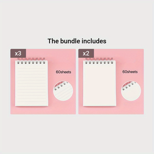 60 Sheets Mini Pocket Notebook Flip up Coil Binding Transparent Frosted Cover