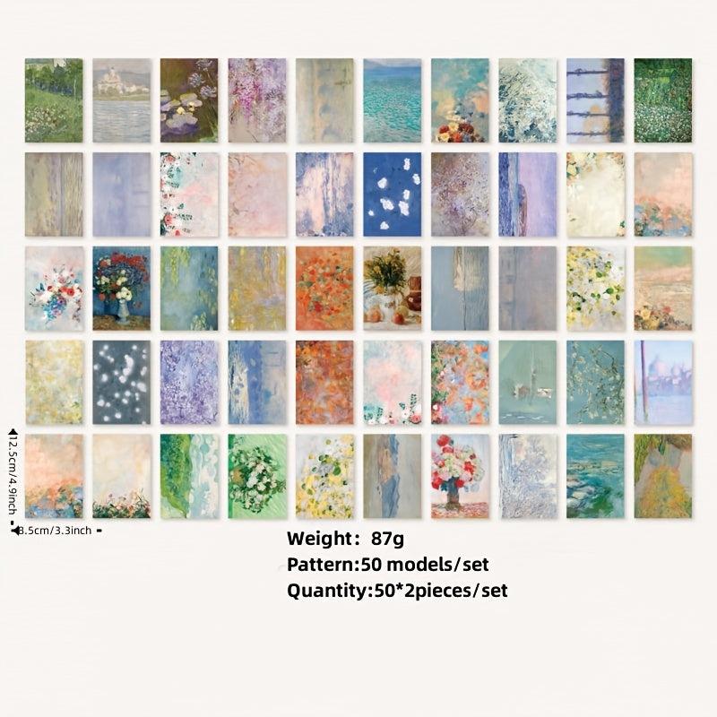 Monet Flower Art Background Paper 100 Sheets Set