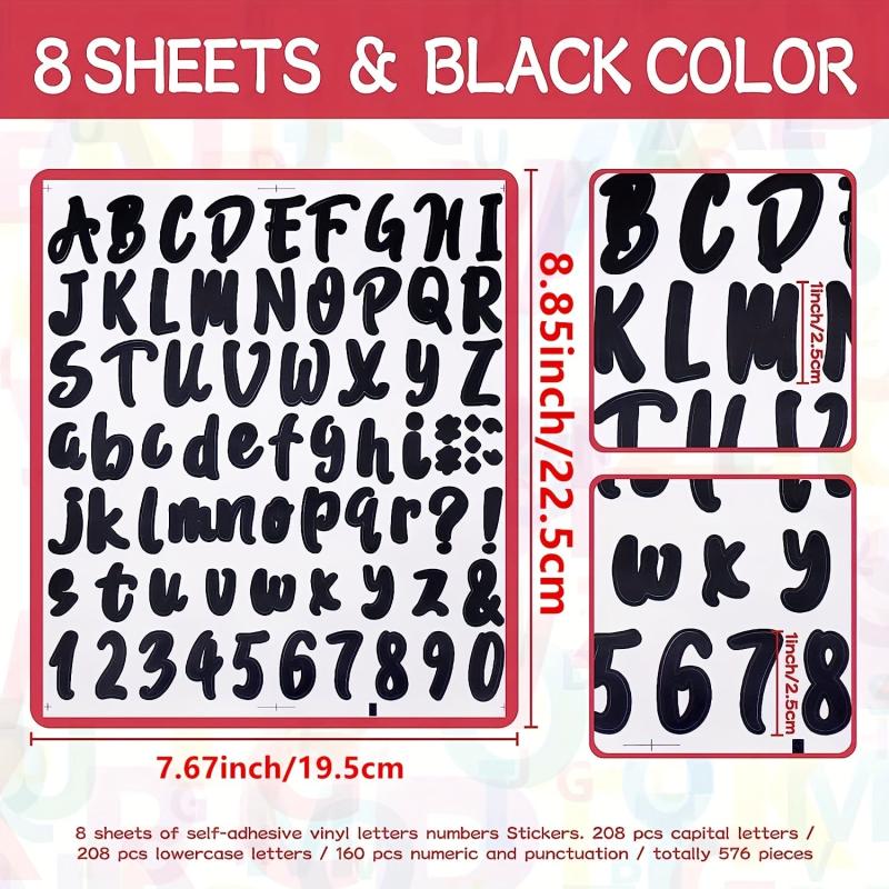 Vinyl Letter Number Stickers Self Adhesive 8 Sheets