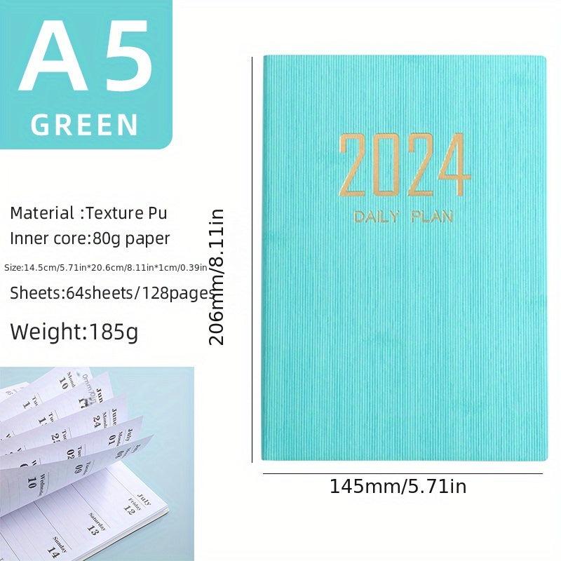 Thin English Calendar Week Planner Vertical Textured Leather Book