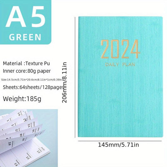 Thin English Calendar Week Planner Vertical Textured Leather Book