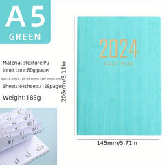 Thin English Calendar Week Planner Vertical Textured Leather Book