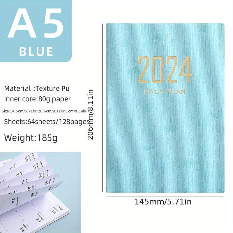 Thin English Calendar Week Planner Vertical Textured Leather Book