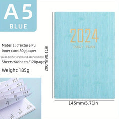 Thin English Calendar Week Planner Vertical Textured Leather Book