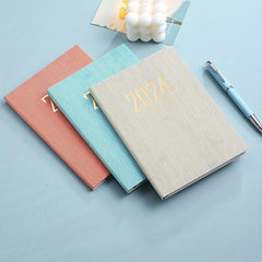Thin English Calendar Week Planner Vertical Textured Leather Book