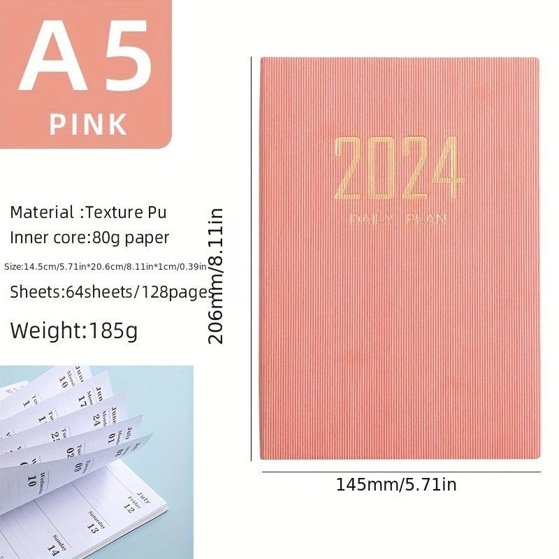 Thin English Calendar Week Planner Vertical Textured Leather Book