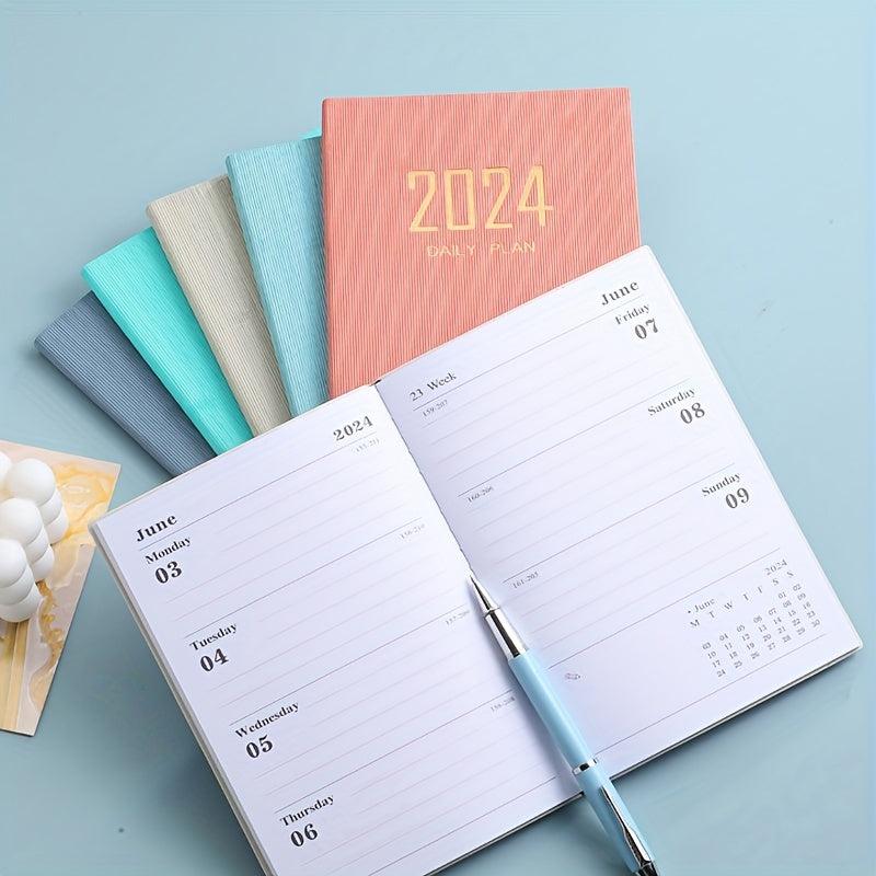 Thin English Calendar Week Planner Vertical Textured Leather Book