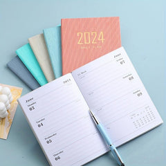 Thin English Calendar Week Planner Vertical Textured Leather Book