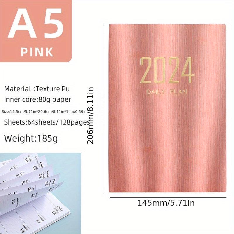 Thin English Calendar Week Planner Vertical Textured Leather Book