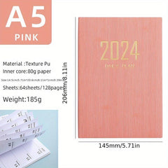 Thin English Calendar Week Planner Vertical Textured Leather Book