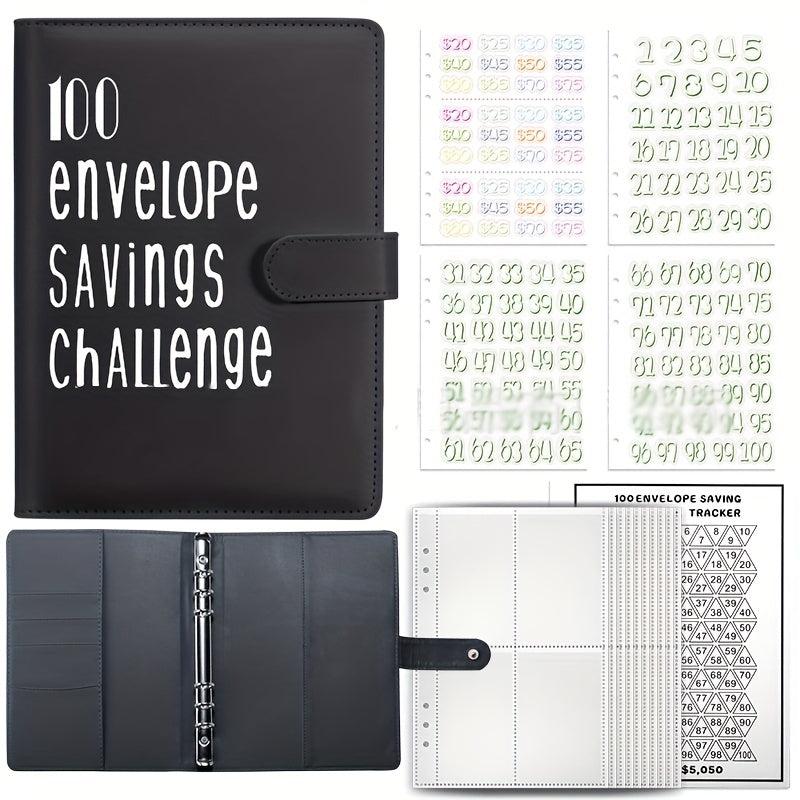 A5 PU Leather 100 Envelopes Challenge Binder Book Cash Envelope Budget Planner