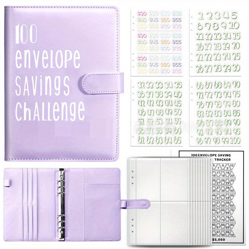 A5 PU Leather 100 Envelopes Challenge Binder Book Cash Envelope Budget Planner