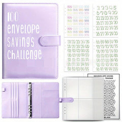 A5 PU Leather 100 Envelopes Challenge Binder Book Cash Envelope Budget Planner