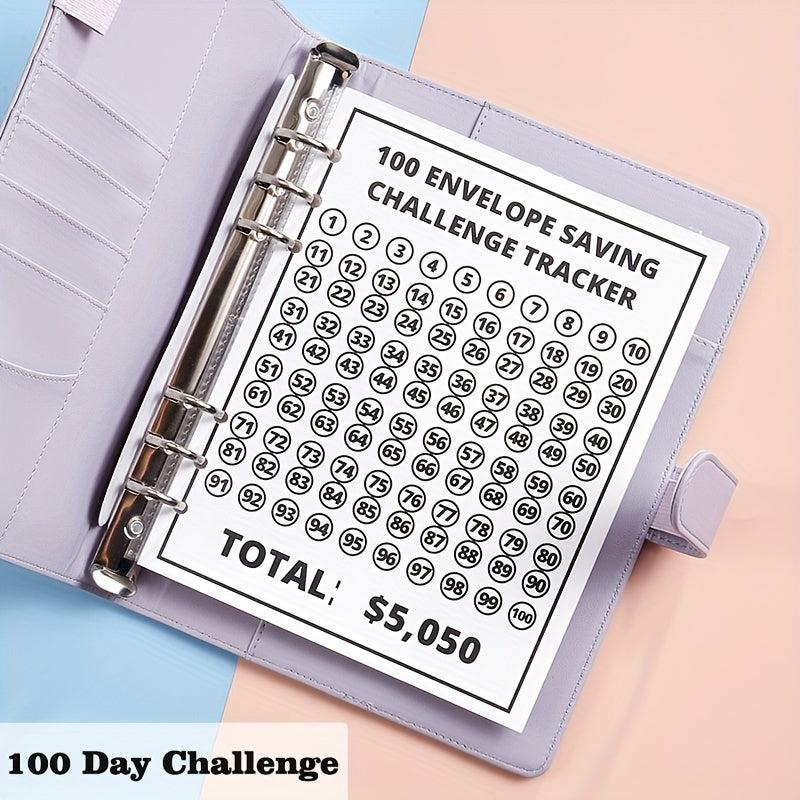 A5 PU Leather 100 Envelopes Challenge Binder Book Cash Envelope Budget Planner