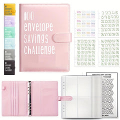 A5 PU Leather 100 Envelopes Challenge Binder Book Cash Envelope Budget Planner