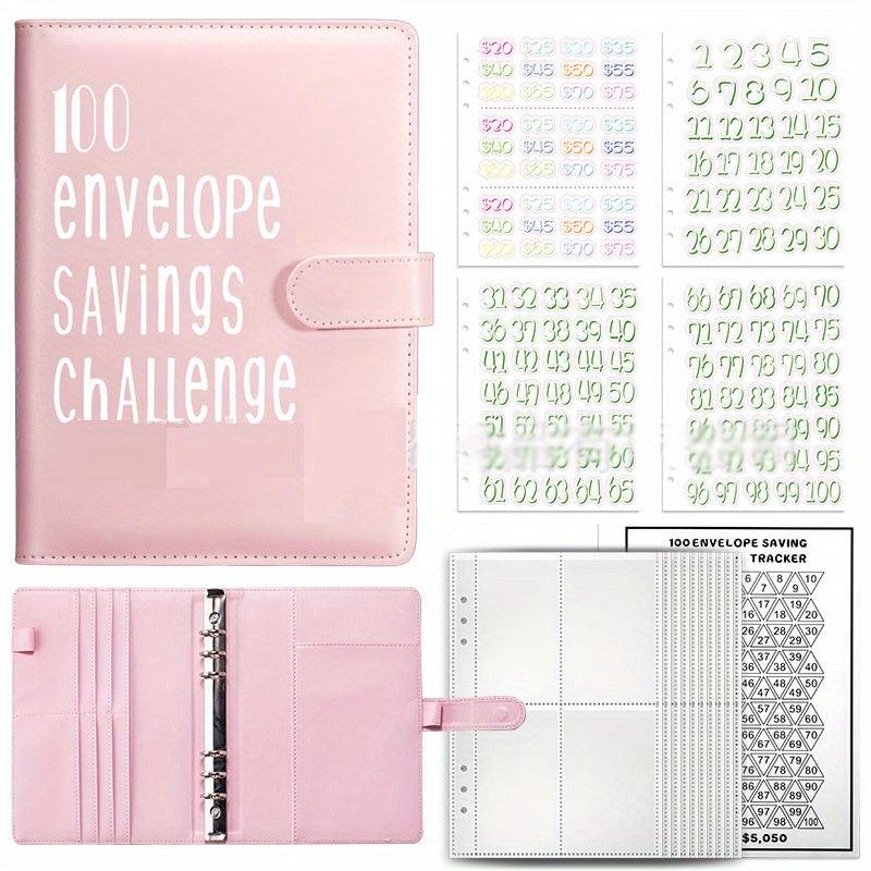 A5 PU Leather 100 Envelopes Challenge Binder Book Cash Envelope Budget Planner