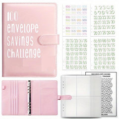 A5 PU Leather 100 Envelopes Challenge Binder Book Cash Envelope Budget Planner