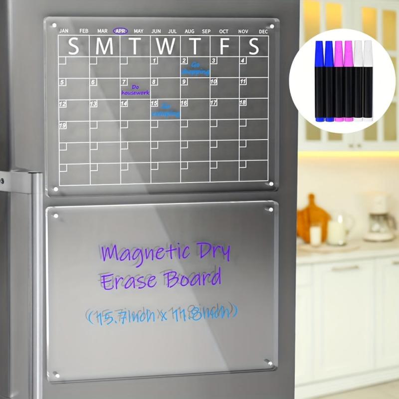 Acrylic Magnetic Dry Erase Board & Calendar for Fridge - Clear Set of 2