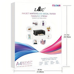 L&C Inkjet Transfer Paper Water Slide Sticker A4 Size 20 Sheets