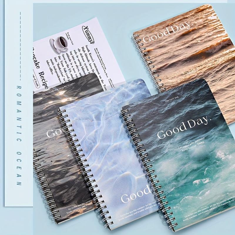 4pcs A5 Spiral Notebook Sea Wave Pattern 240 Sheets