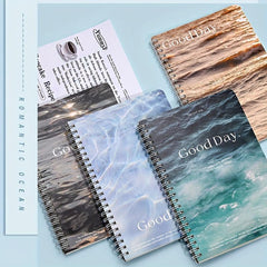 4pcs A5 Spiral Notebook Sea Wave Pattern 240 Sheets