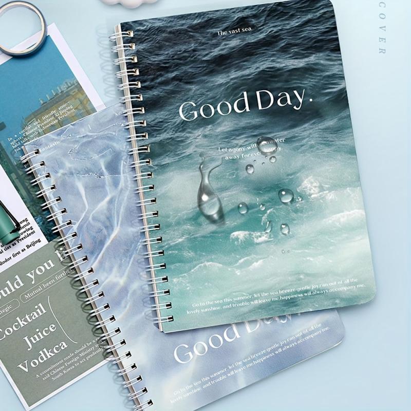 4pcs A5 Spiral Notebook Sea Wave Pattern 240 Sheets