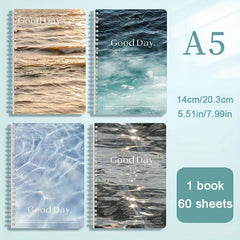 4pcs A5 Spiral Notebook Sea Wave Pattern 240 Sheets