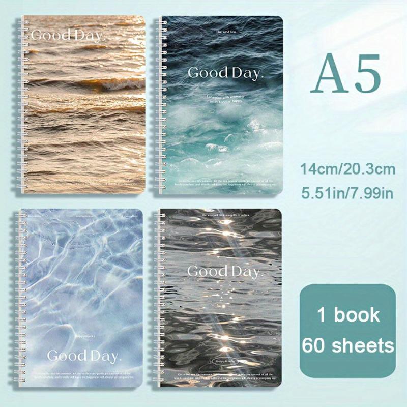 4pcs A5 Spiral Notebook Sea Wave Pattern 240 Sheets