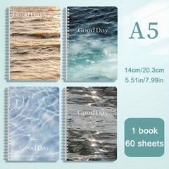 4pcs A5 Spiral Notebook Sea Wave Pattern 240 Sheets