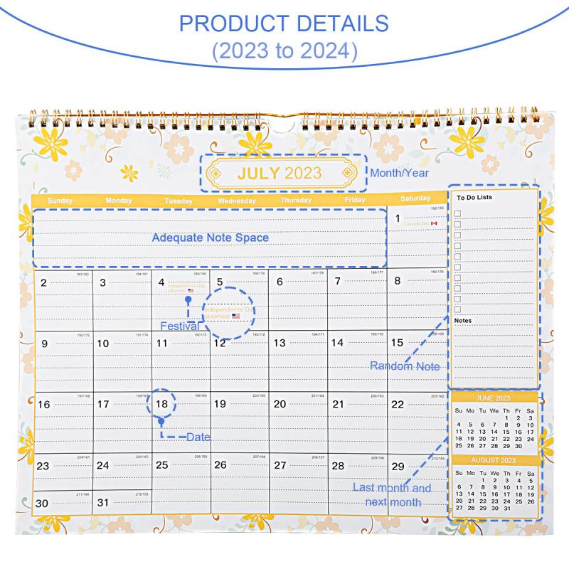 18-Month Wall Calendar Jul-Dec Binding Planner Desktop Calendar