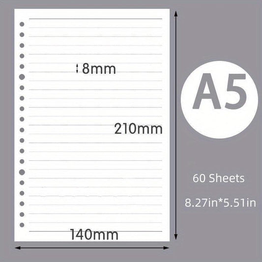 60pcs Loose Leaf Paper Refill A5 B5 Replacement Core