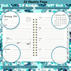 Planner Weekly Monthly Yearly Jan Dec Spiral Bound Hardcover Wirebound