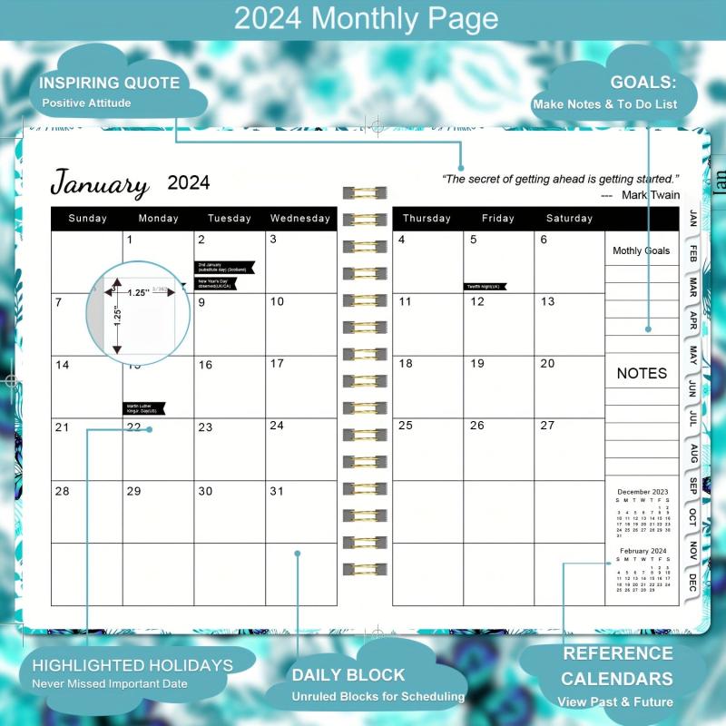 Planner Weekly Monthly Yearly Jan Dec Spiral Bound Hardcover Wirebound