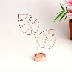 Metal Monstera Leaf Card Holder Golden Rose Note Desktop Decoration