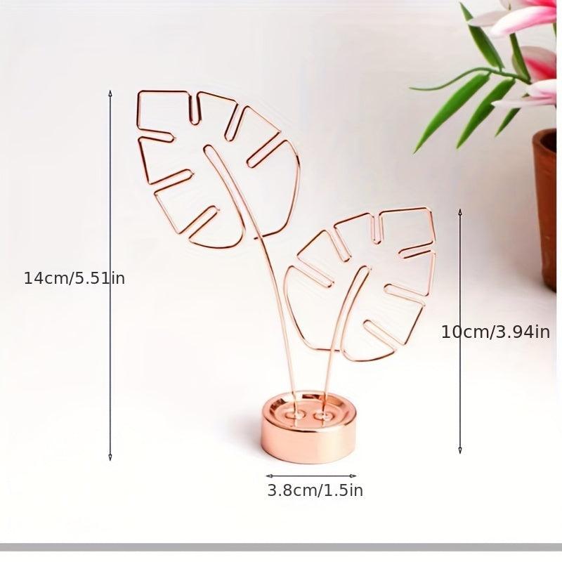 Metal Monstera Leaf Card Holder Golden Rose Note Desktop Decoration