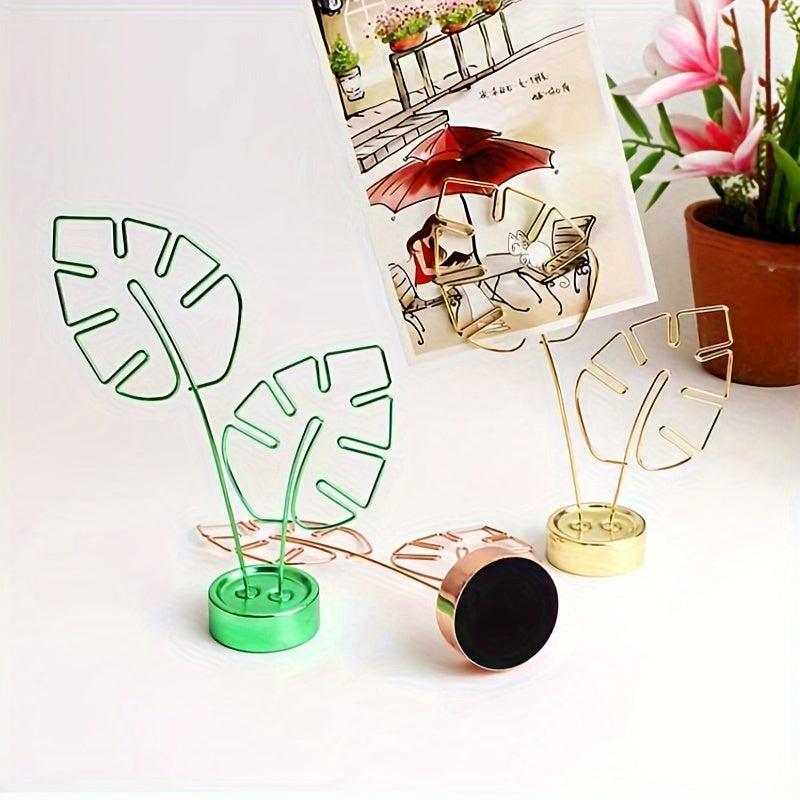Metal Monstera Leaf Card Holder Golden Rose Note Desktop Decoration