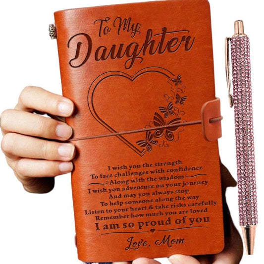 Vintage Journal PU Leather Notepad Crystal Sequin Ballpoint Pen