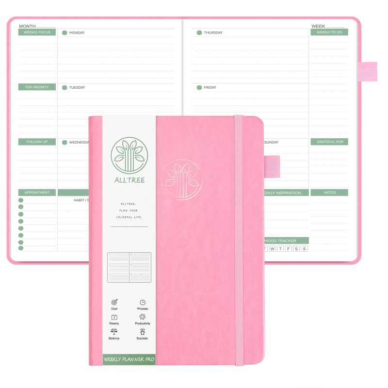 Undated Weekly & Monthly Planner Hardcover Notebook