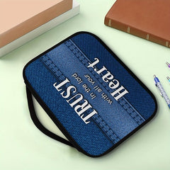 Vintage Denim Bible Cover Portable Bookcase Protection With Handle and Pocket