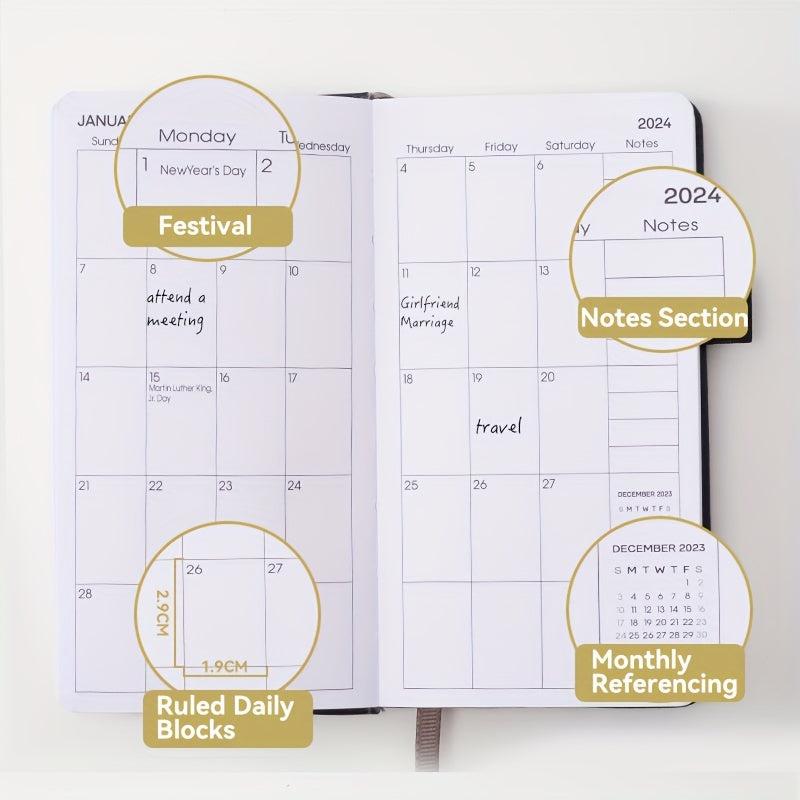 A6 Faux Leather 18-Month Planner Jan-Jun Pocket Pen Holder Strap Business