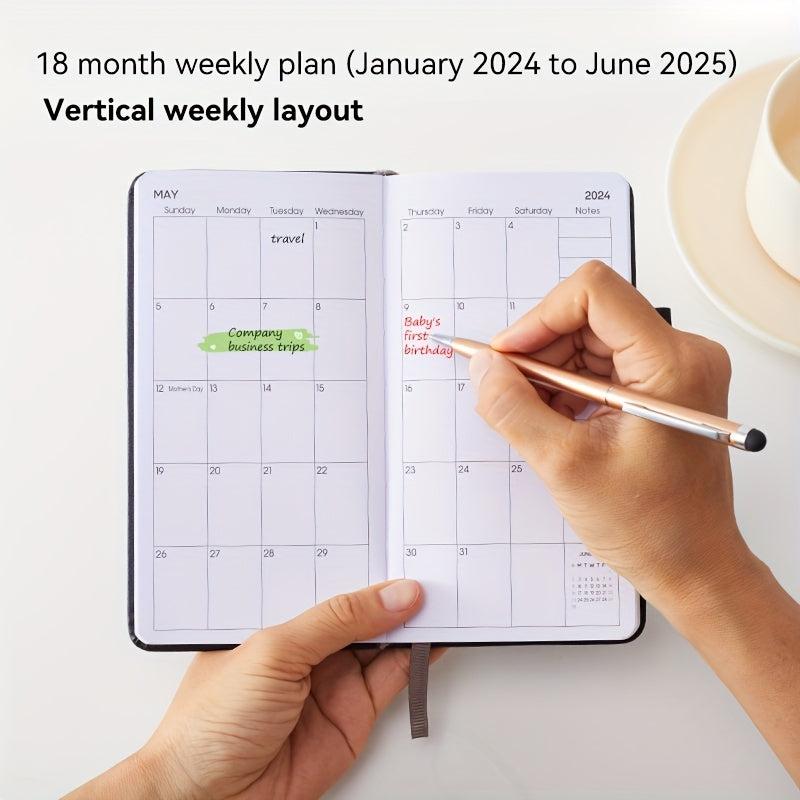 A6 Faux Leather 18-Month Planner Jan-Jun Pocket Pen Holder Strap Business