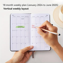 A6 Faux Leather 18-Month Planner Jan-Jun Pocket Pen Holder Strap Business